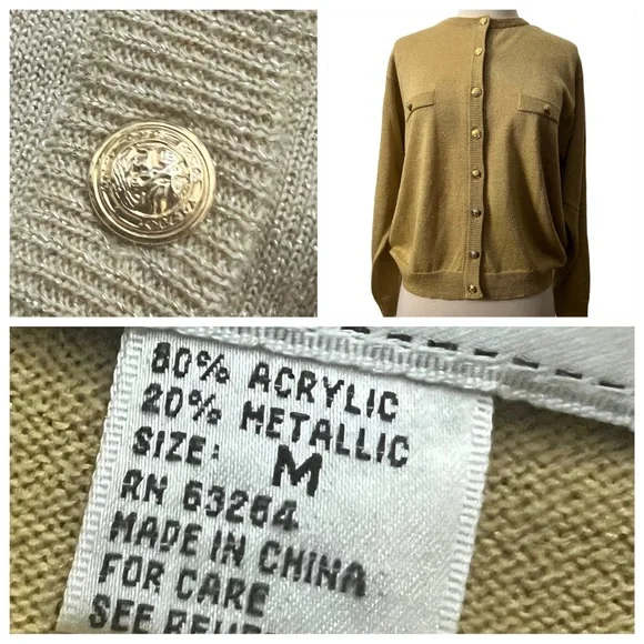 Sold/// 1990’s Vintage Blousy Gold Lurex Cardigan, Size Medium - Picture 8 of 8